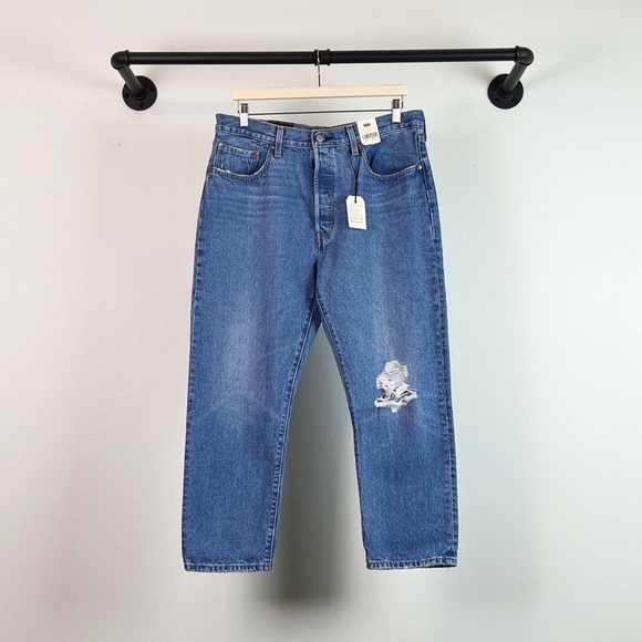 NWT Levi’s 501 High Rise Original Cropped Jeans In Athens Slide - Picture 6 of 11